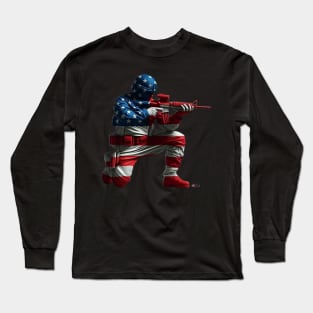 American Military Soldier and USA Flag by focusln Long Sleeve T-Shirt